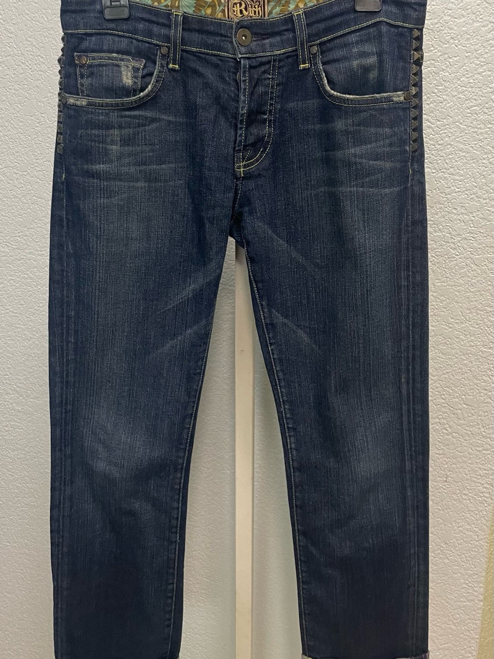 Rich & Skinny Women’s Dark Blue Slim Straight Cropped Cuffed Jeans Sz 25
